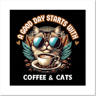 cat & coffee Posters and Art